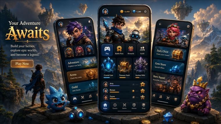 Gaming app interface and character system
